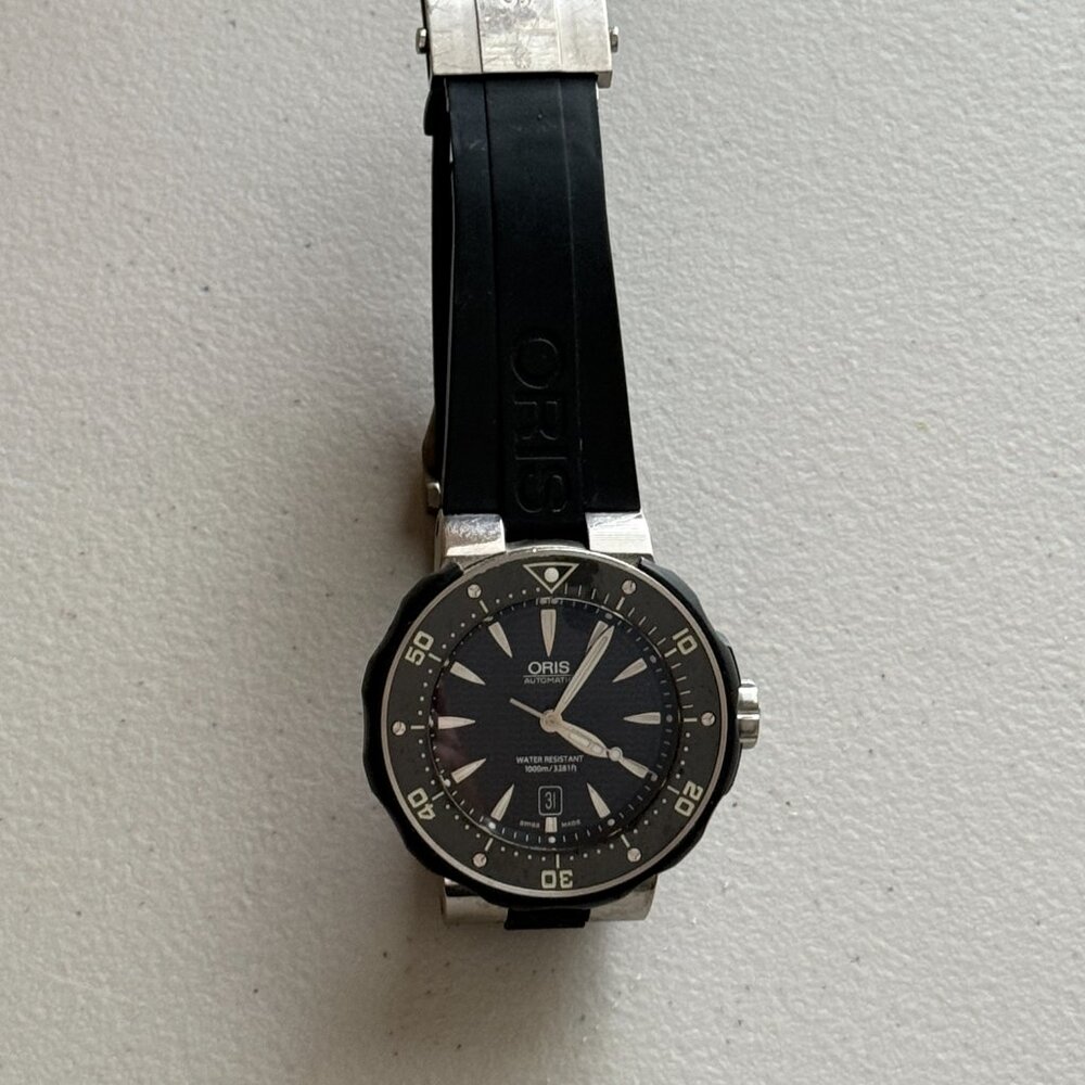 Oris Titanium Automatic Diver Watch 1000m Swiss Made Date Black Dial Mens - Picture 4 of 7